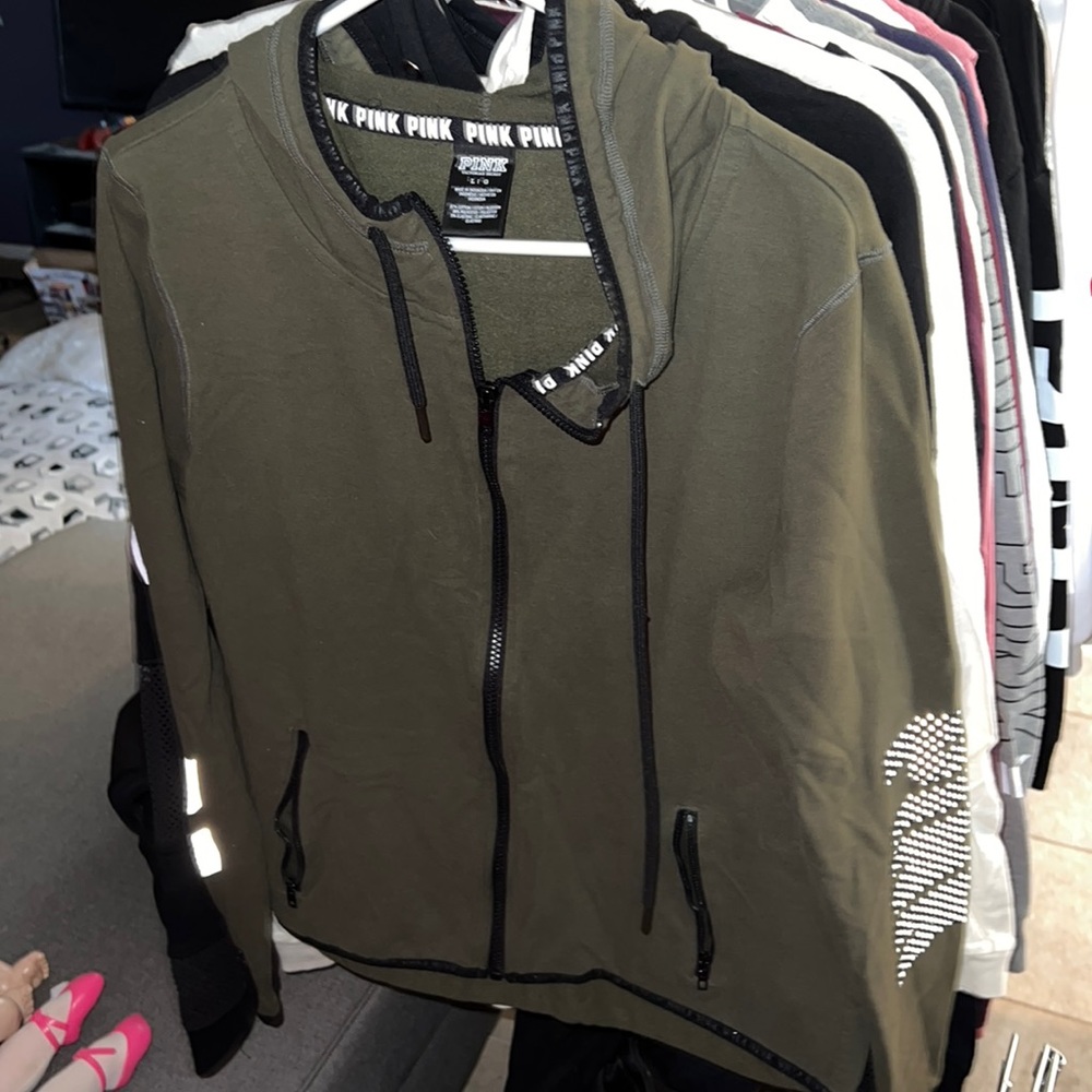 Green zip up PINK hoodie